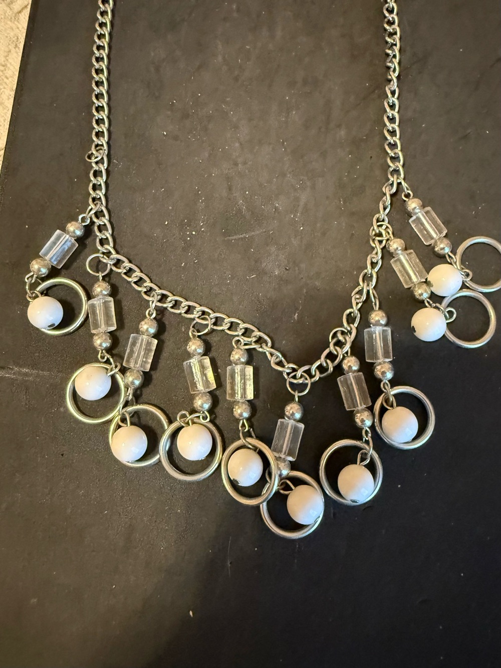 Charming Charlie Silver-Tone Necklace with White Bead Fringe